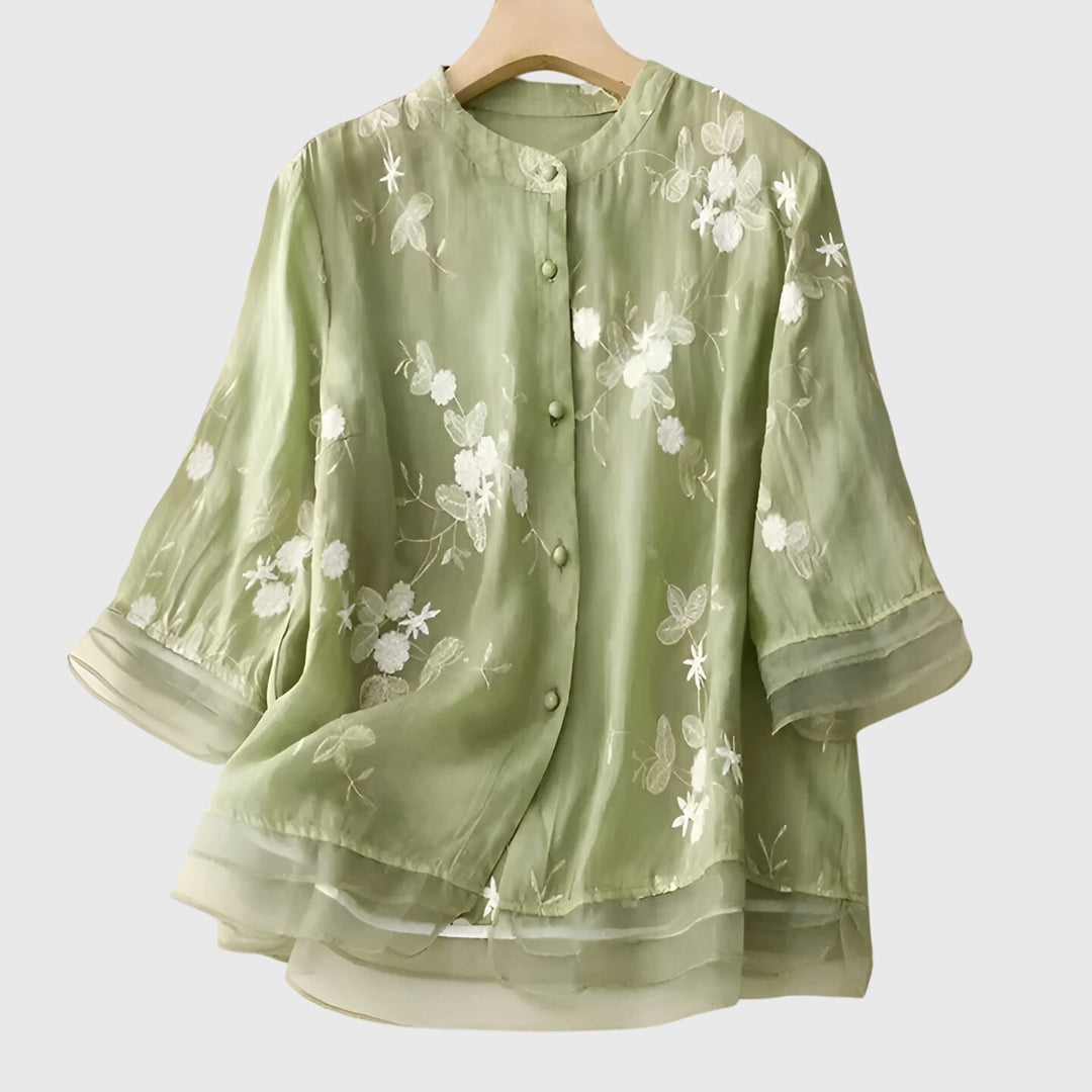 Nellie | Elegante Top Met Geborduurde Bloemen