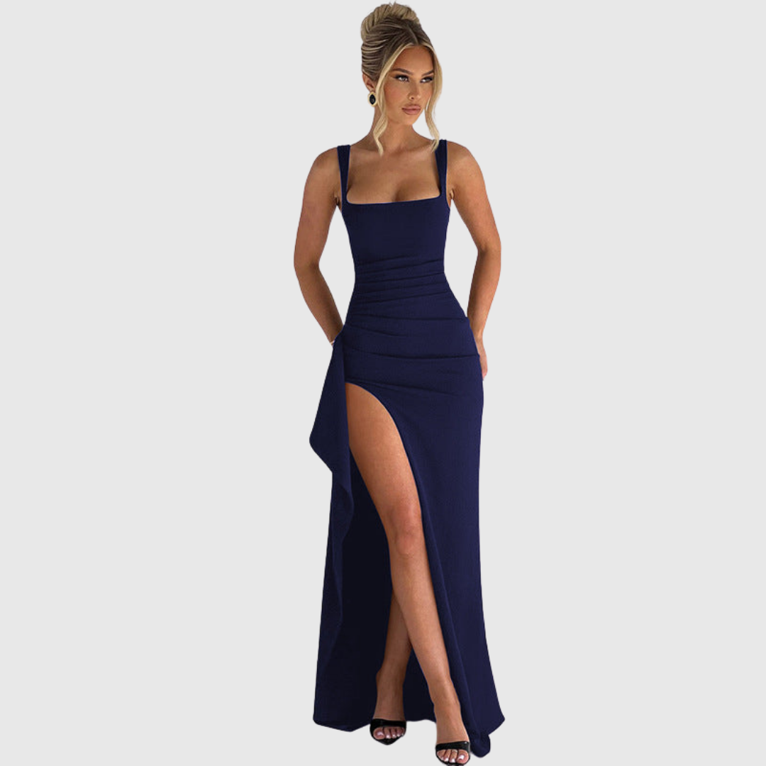 Cell | Elegante Formele Slip Maxi Jurk Met Open Rug