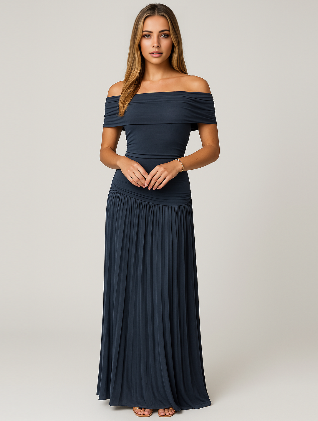 Bella | Vrouwen Bruiloft Gast Plissé Maxi Jurk