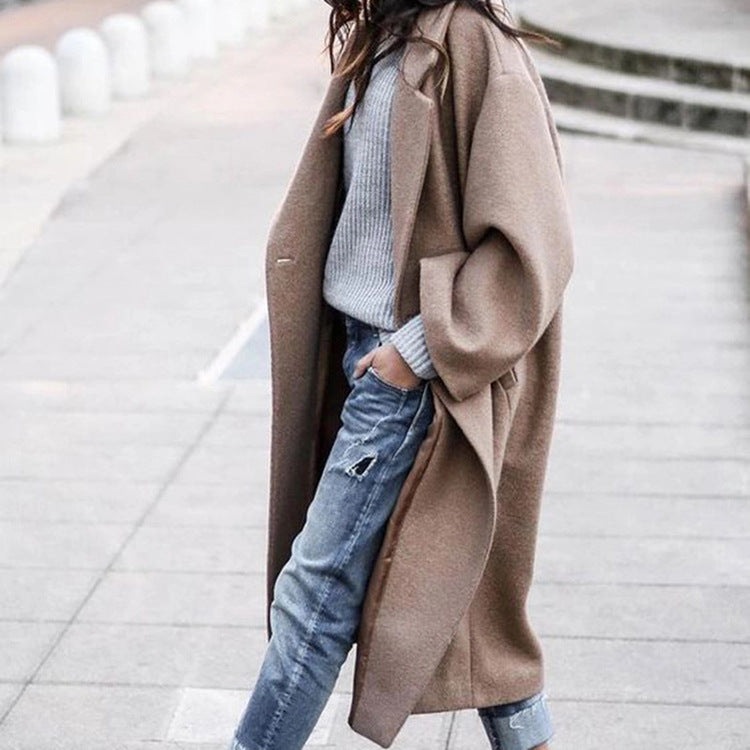 Lange oversized mantel met reverskraag