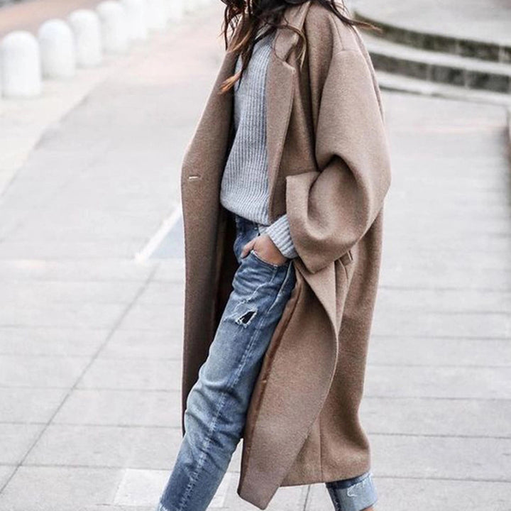 Lange oversized mantel met reverskraag