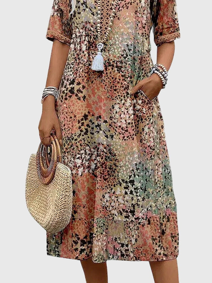 Yvonna | Elegante Bloemen Midi Jurk