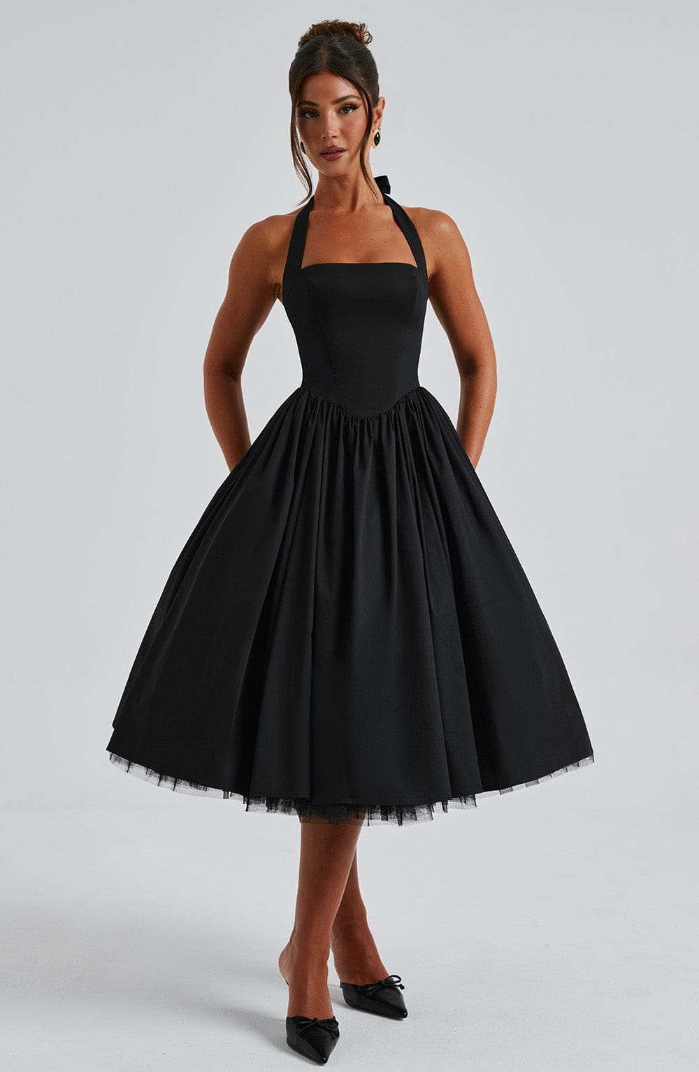 Chloe | Dames Bruiloft Gast Halter Midi Jurk