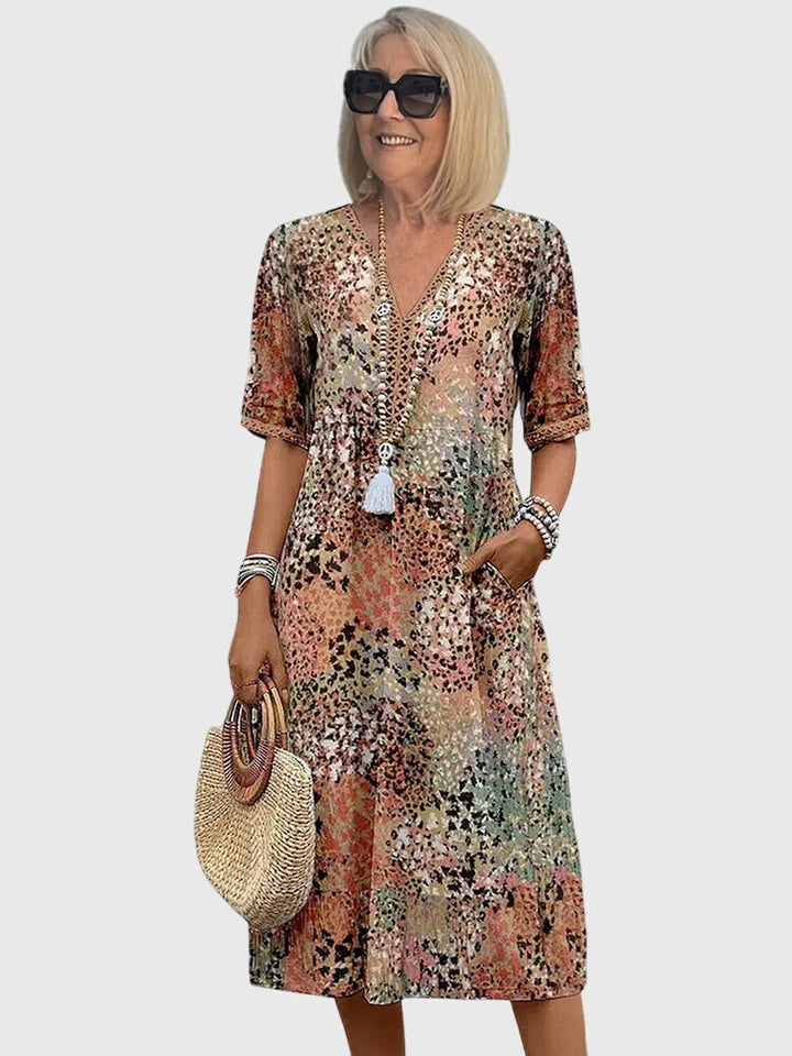 Yvonna | Elegante Bloemen Midi Jurk