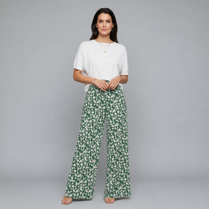 Bella | Vrouwen Casual Palazzo Broeken met Bloemenprint en Brede Benen