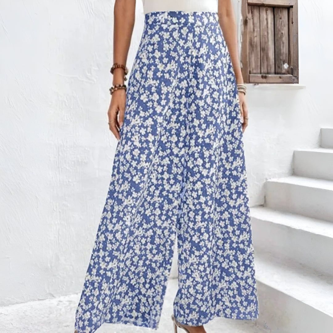 Bella | Vrouwen Casual Palazzo Broeken met Bloemenprint en Brede Benen