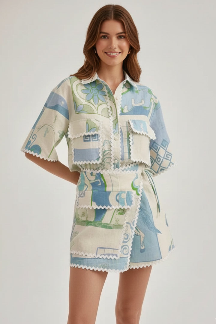 Harper | Vrouwen Patchwork Twee Delige Set Shorts