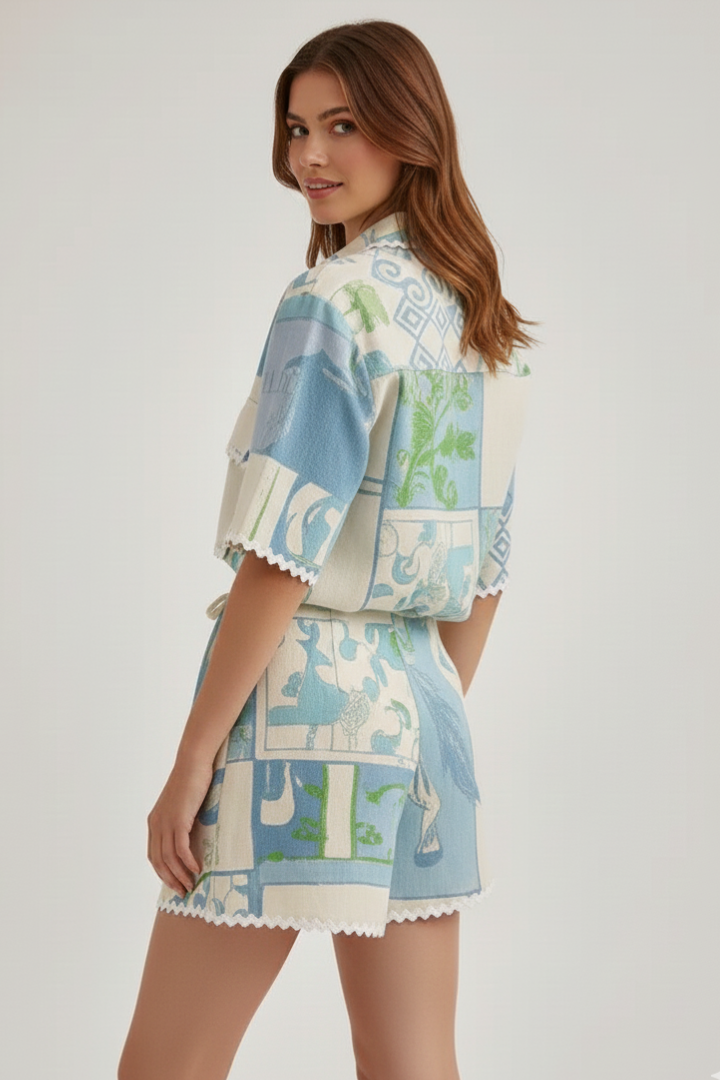 Harper | Vrouwen Patchwork Twee Delige Set Shorts