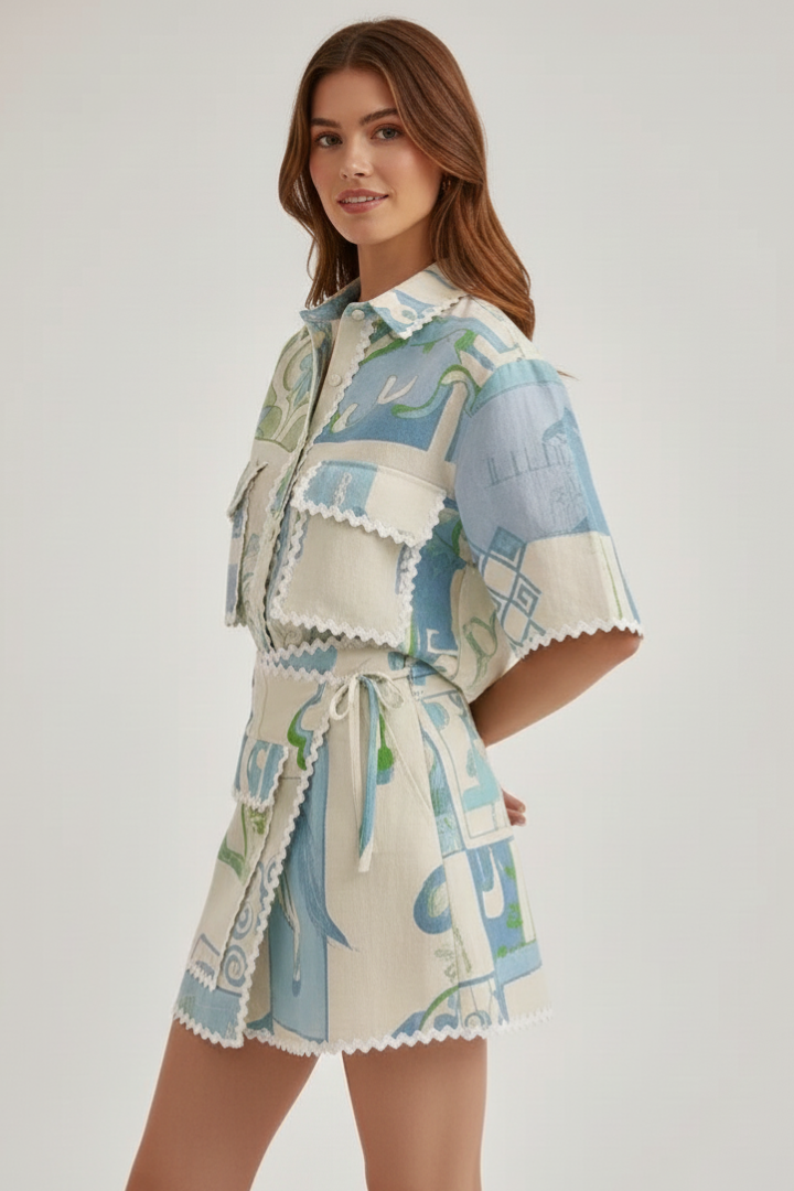 Harper | Vrouwen Patchwork Twee Delige Set Shorts