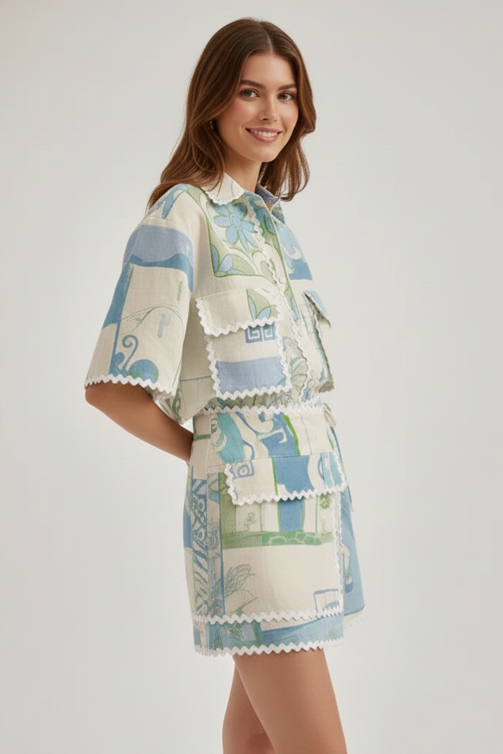 Harper | Vrouwen Patchwork Twee Delige Set Shorts
