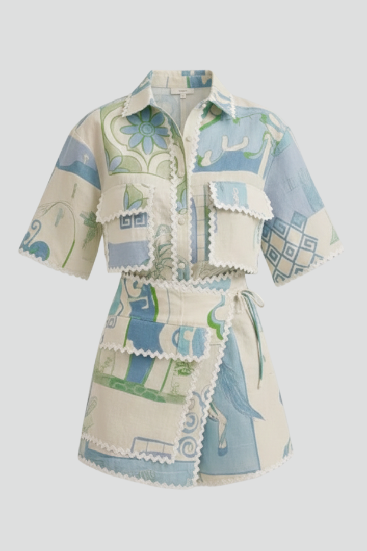 Harper | Vrouwen Patchwork Twee Delige Set Shorts
