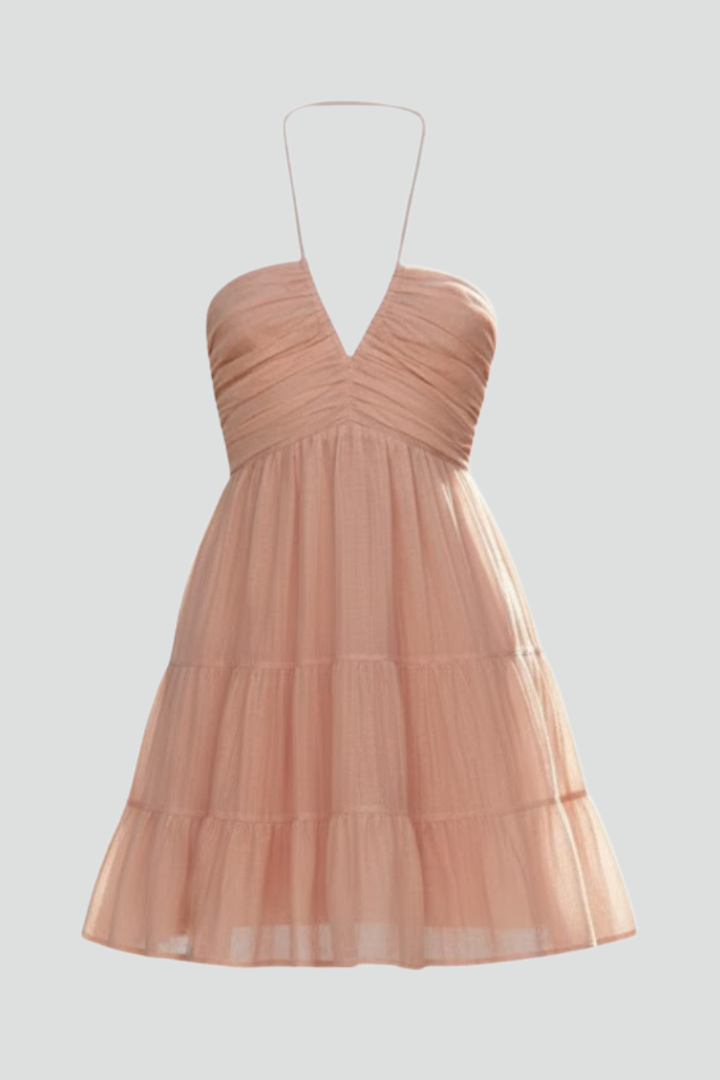 Kimberly | Vrouwen Halter Mini Jurk met Gelaagde Rok