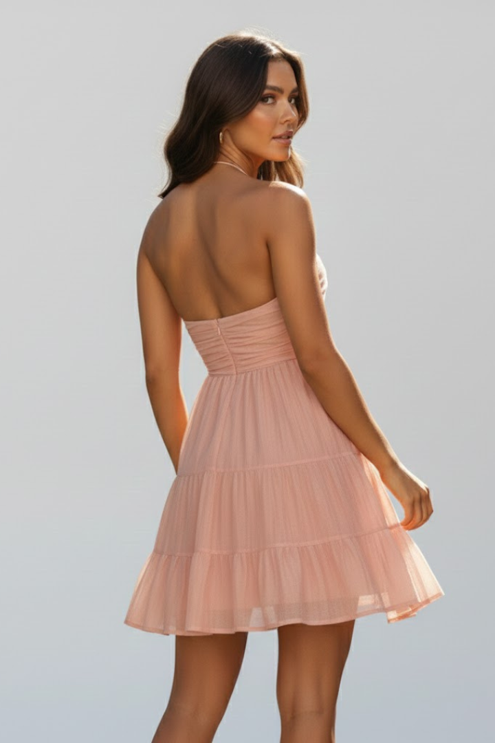 Kimberly | Vrouwen Halter Mini Jurk met Gelaagde Rok