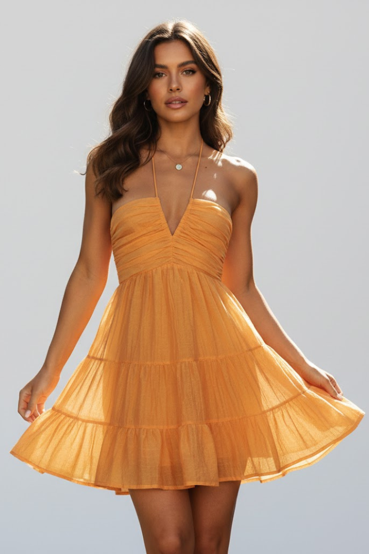 Kimberly | Vrouwen Halter Mini Jurk met Gelaagde Rok