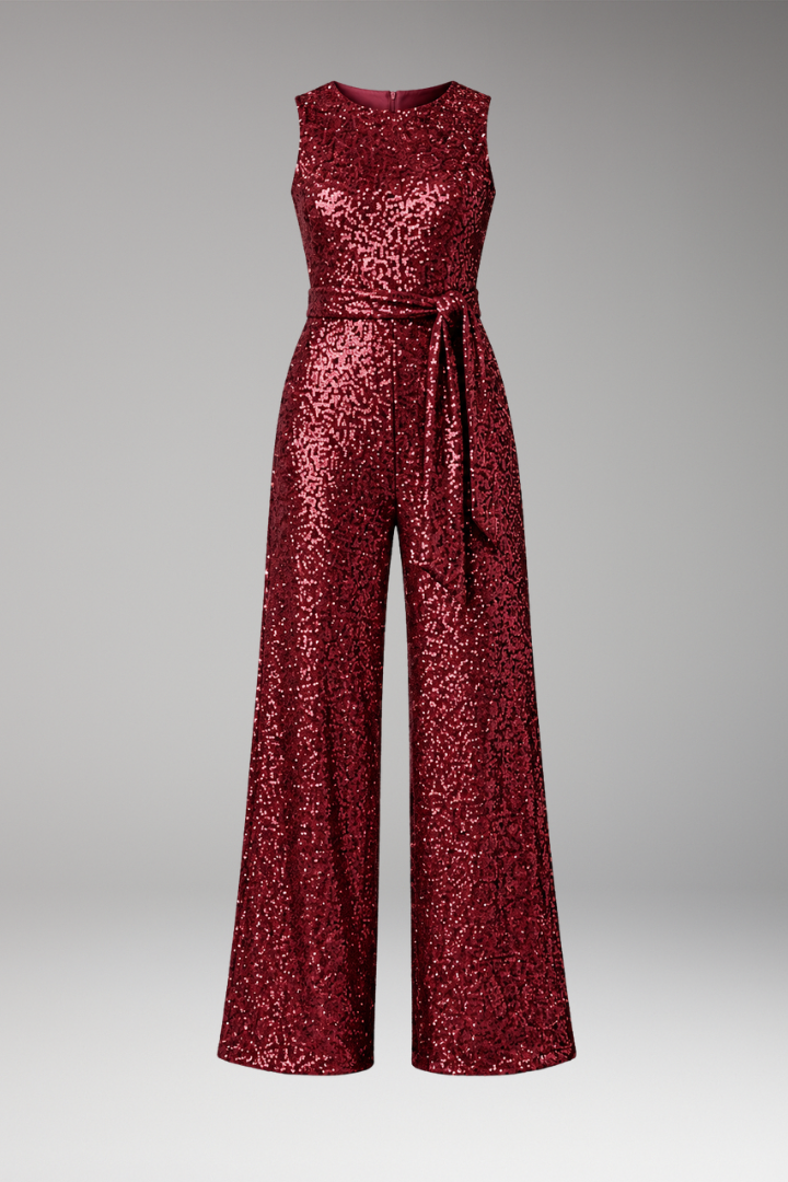 Brooklyn | Dames Pailletten Jumpsuit met Wijde Pijpen en Tailleband