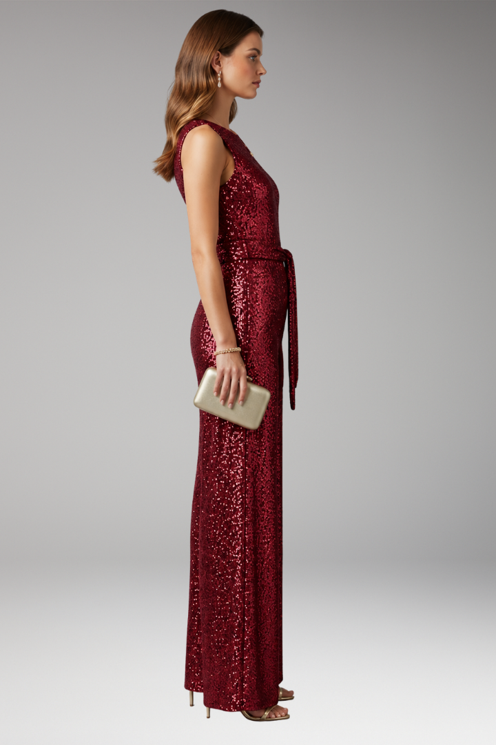 Brooklyn | Dames Pailletten Jumpsuit met Wijde Pijpen en Tailleband