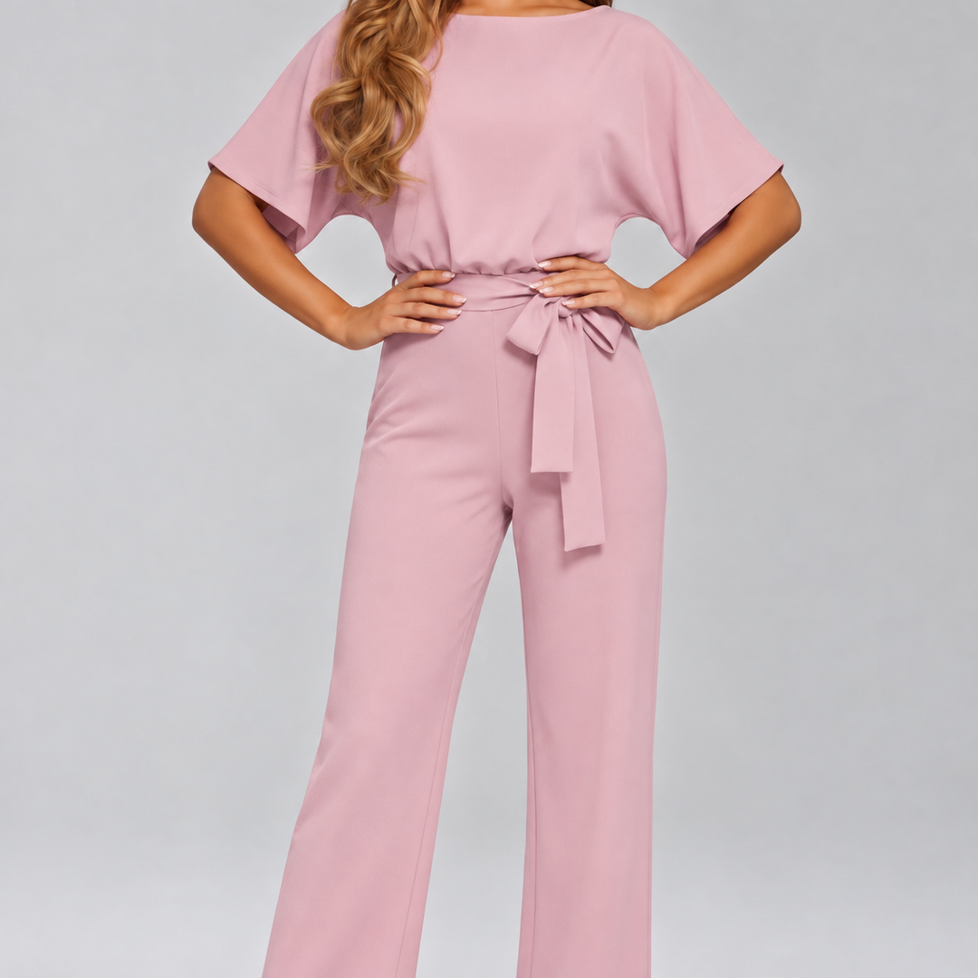Caroline | Dames Ronde Hals Strik Taille Klassieke Jumpsuit