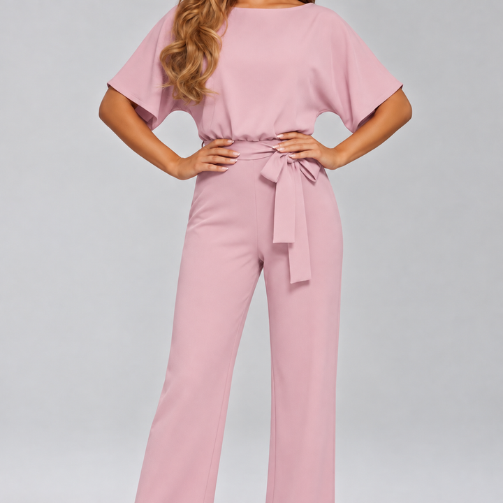 Caroline | Dames Ronde Hals Strik Taille Klassieke Jumpsuit