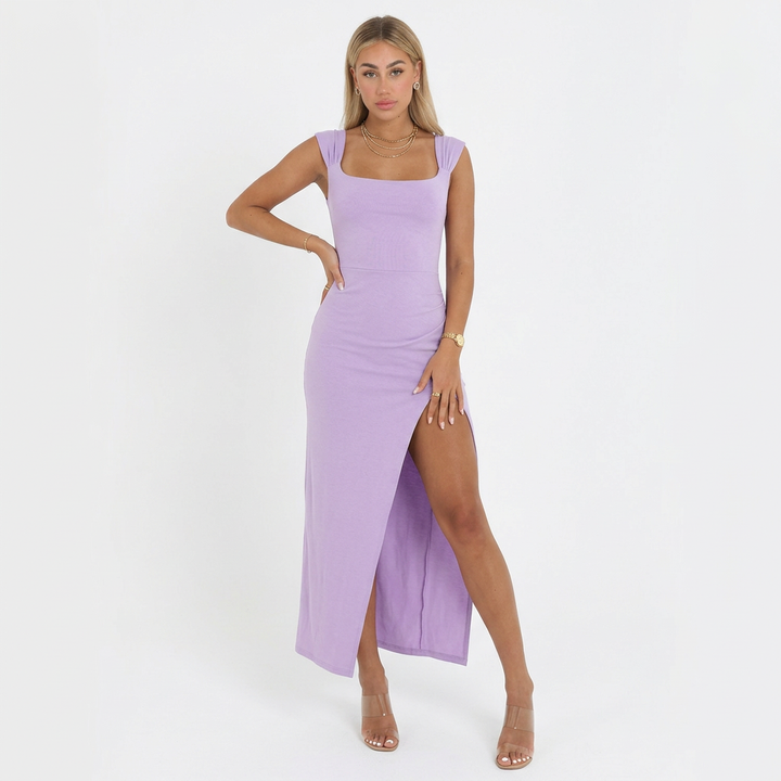 Coralya | Elegante Maxi Jurk met Vierkante Hals en Hoge Split