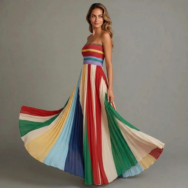 Emily | Dames Strapless Geplooide Maxi Jurk