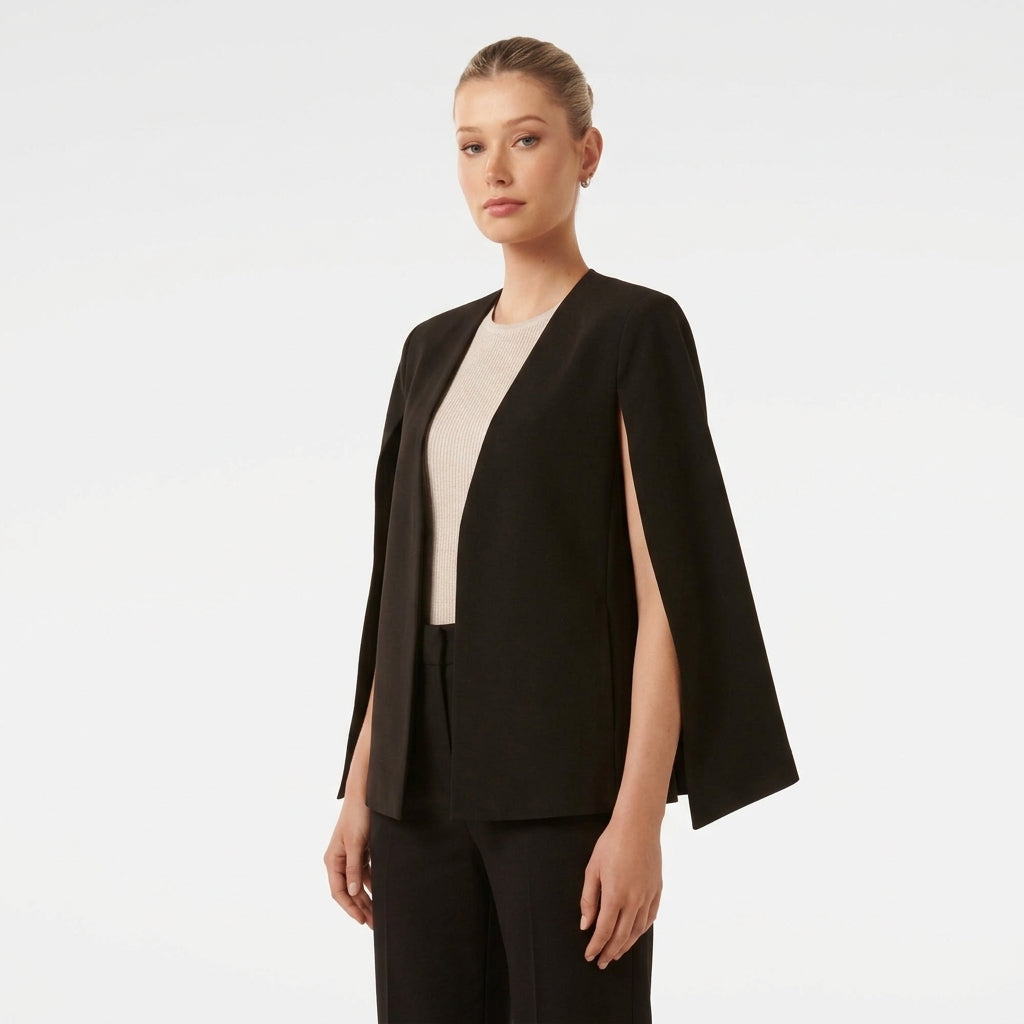 Dames Cape Blazer met Open Voorkant en Gespleten Mouwen