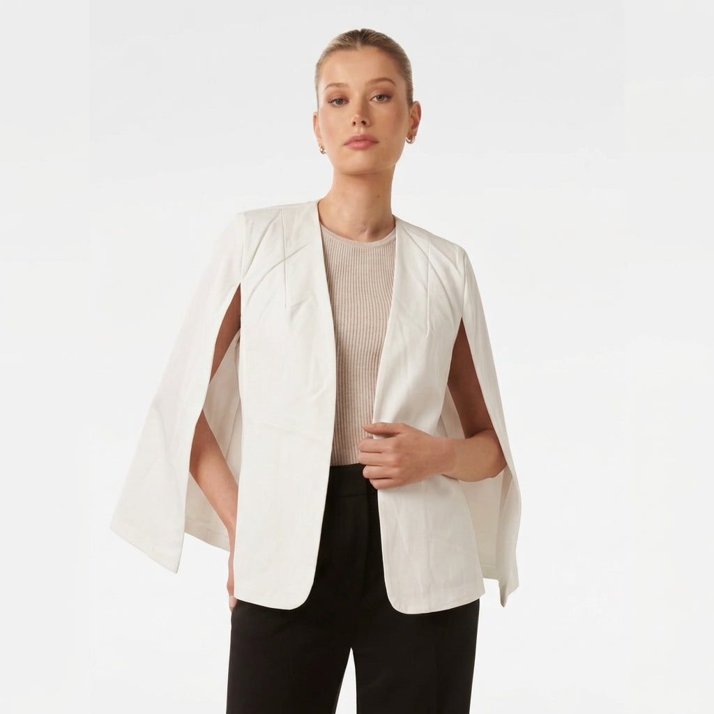 Dames Cape Blazer met Open Voorkant en Gespleten Mouwen