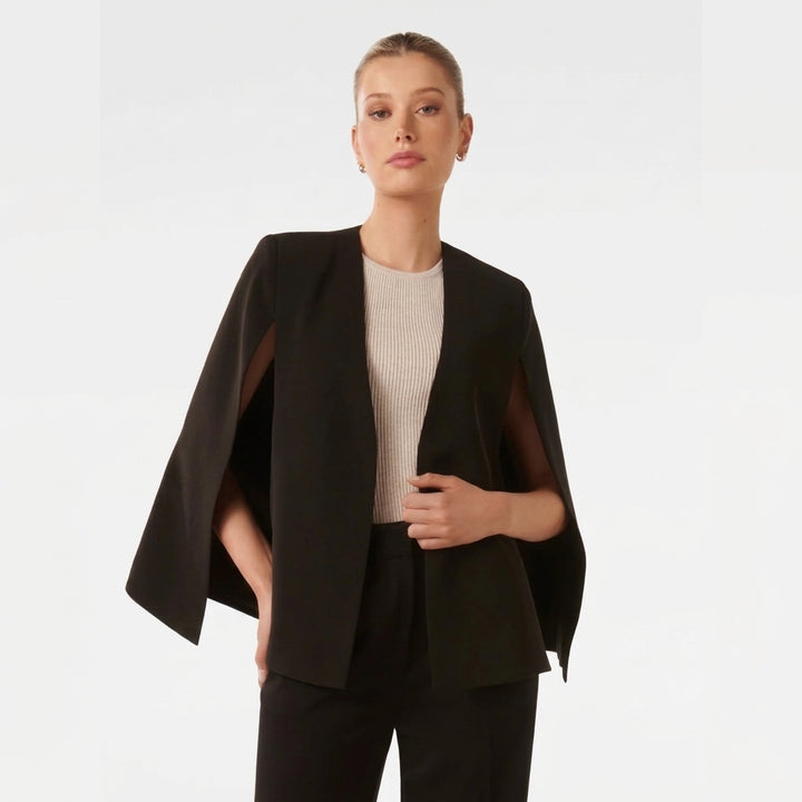 Dames Cape Blazer met Open Voorkant en Gespleten Mouwen