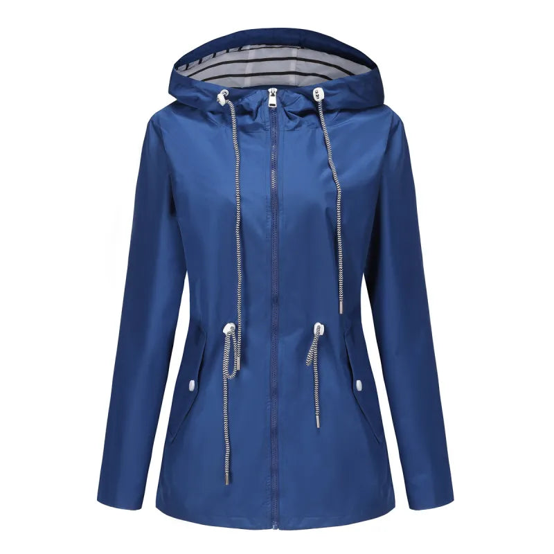 Dames Lange Regenjas met Capuchon en Touwtjes