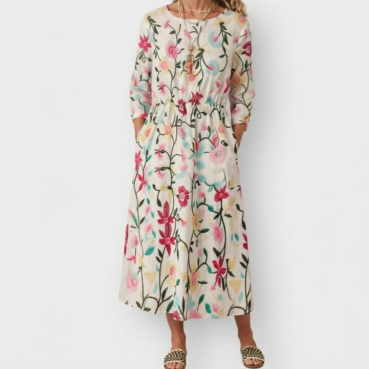 Dames Maxi-jurk met 3/4 Mouwen en Ronde Hals