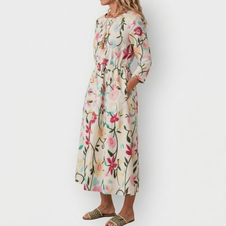 Dames Maxi-jurk met 3/4 Mouwen en Ronde Hals