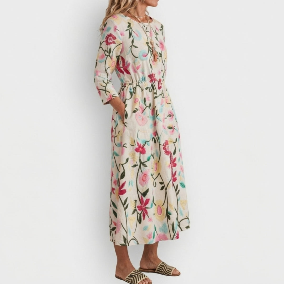 Dames Maxi-jurk met 3/4 Mouwen en Ronde Hals