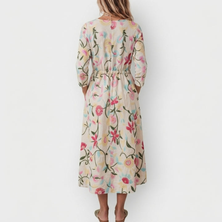 Dames Maxi-jurk met 3/4 Mouwen en Ronde Hals