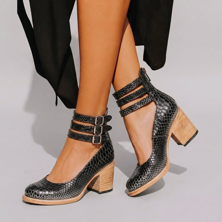 Dames Pumps met Blokhak Enkelbandje en Gesp
