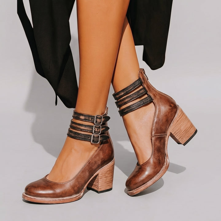 Dames Pumps met Blokhak Enkelbandje en Gesp