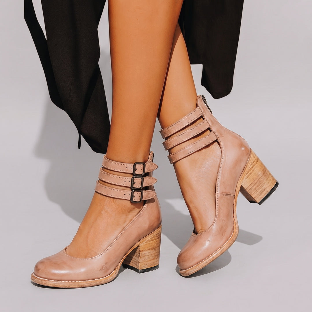 Dames Pumps met Blokhak Enkelbandje en Gesp