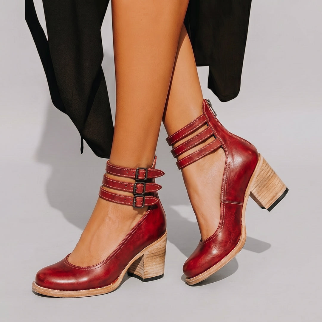 Dames Pumps met Blokhak Enkelbandje en Gesp