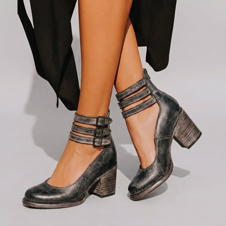 Dames Pumps met Blokhak Enkelbandje en Gesp