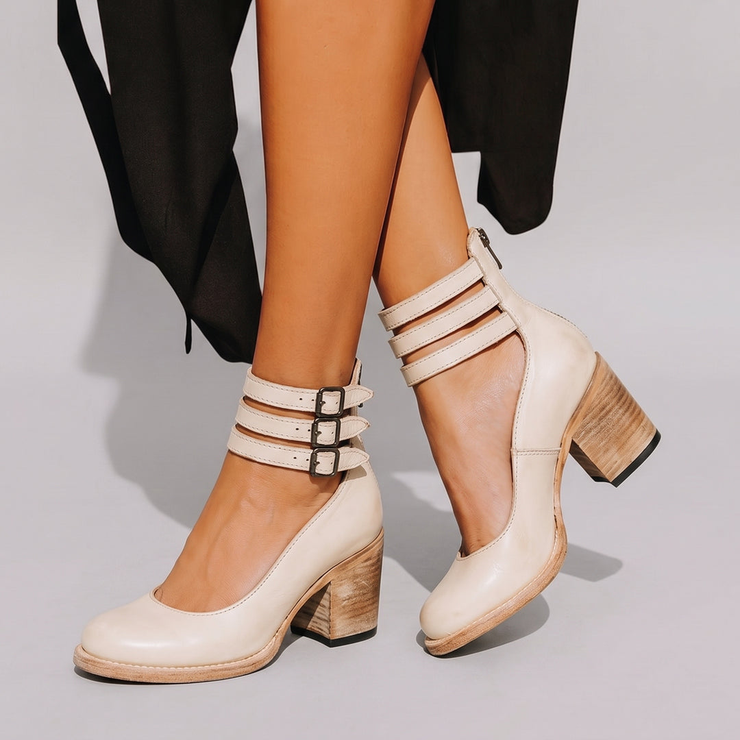 Dames Pumps met Blokhak Enkelbandje en Gesp