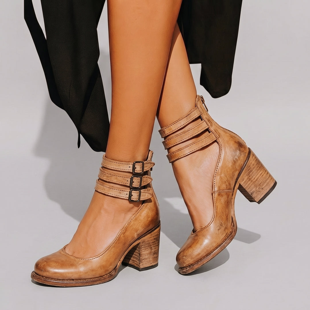 Dames Pumps met Blokhak Enkelbandje en Gesp