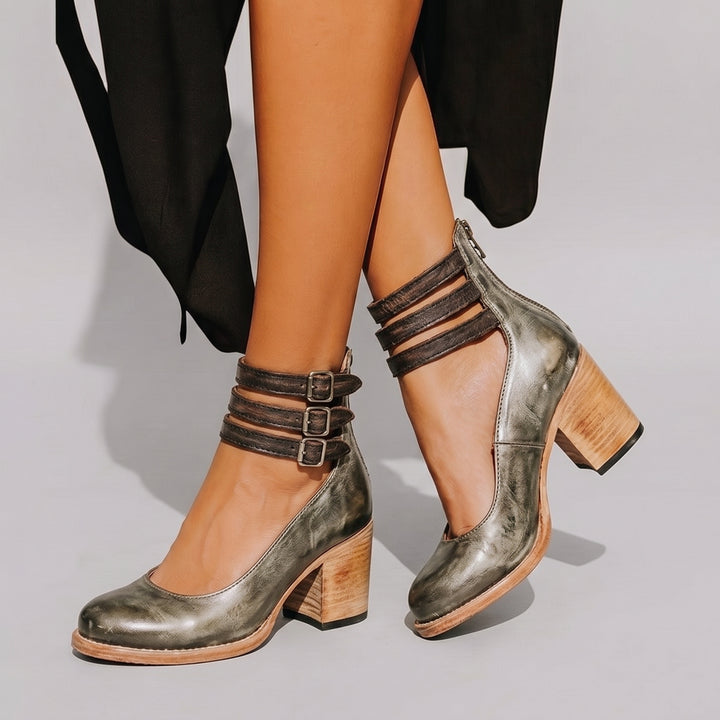 Dames Pumps met Blokhak Enkelbandje en Gesp
