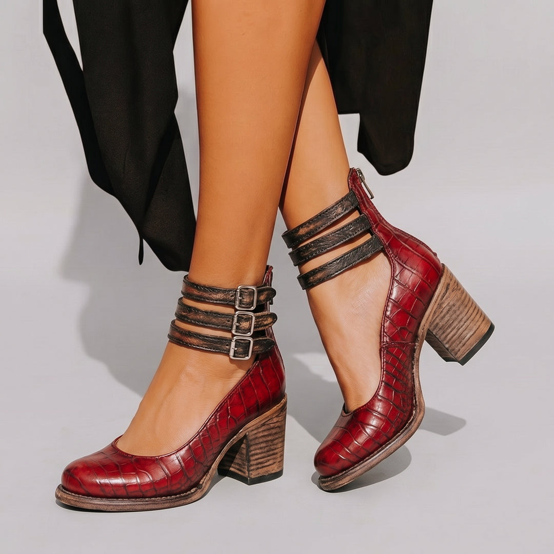 Dames Pumps met Blokhak Enkelbandje en Gesp