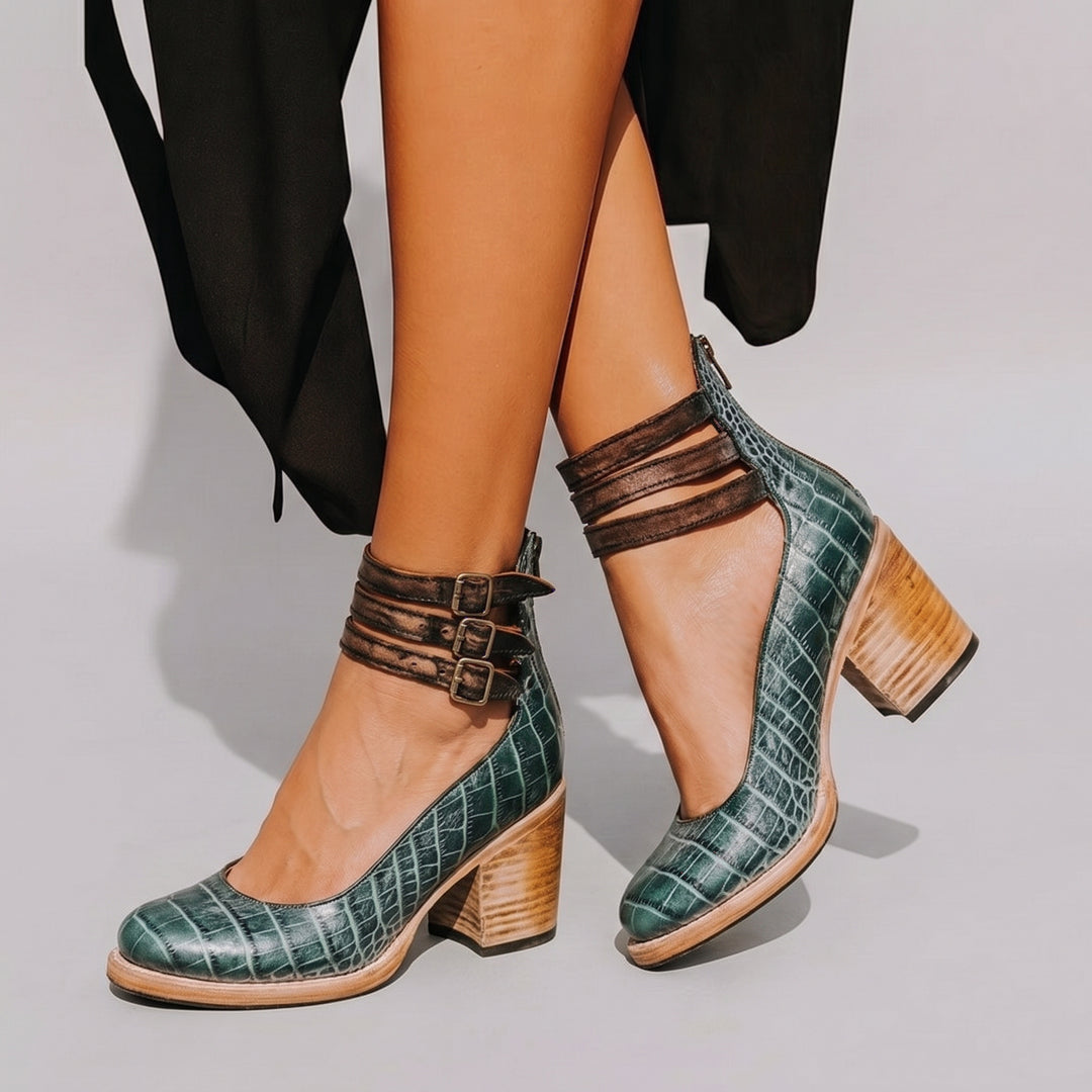 Dames Pumps met Blokhak Enkelbandje en Gesp