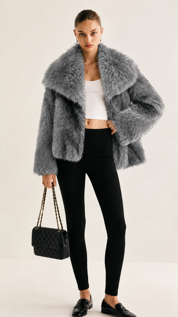 Dames Teddy Korte Jas met Oversized Pasvorm
