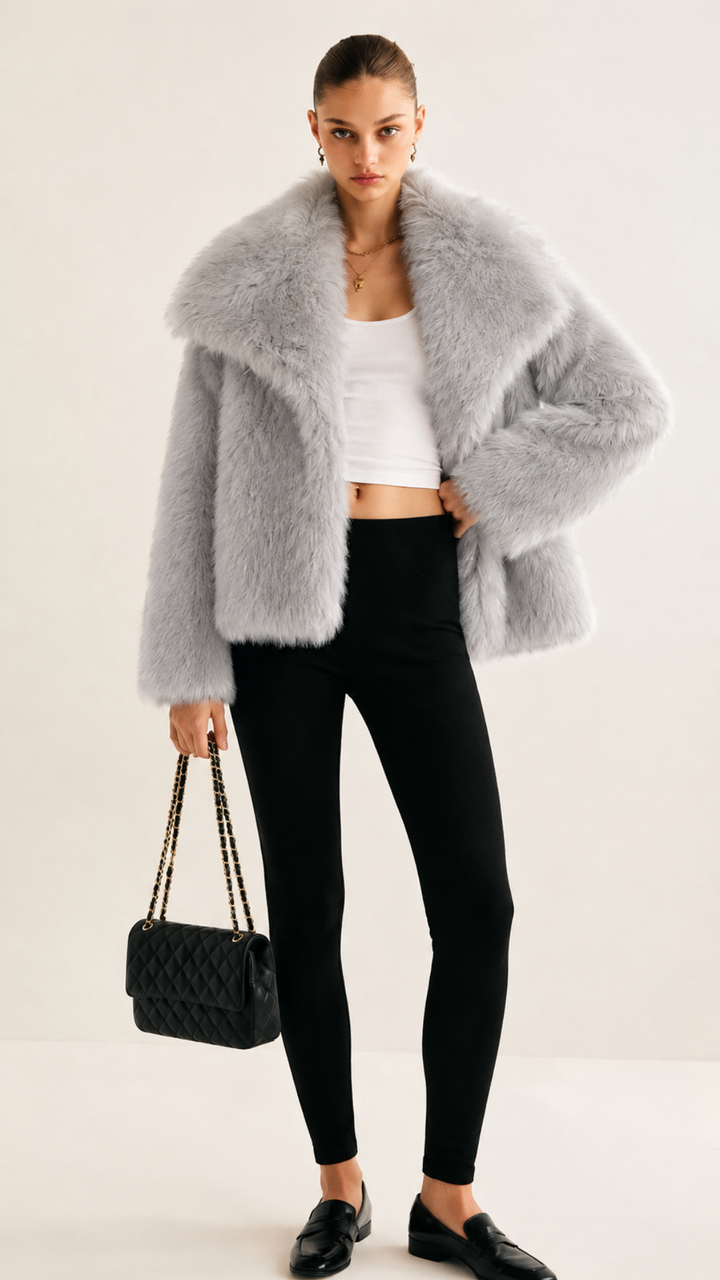 Dames Teddy Korte Jas met Oversized Pasvorm