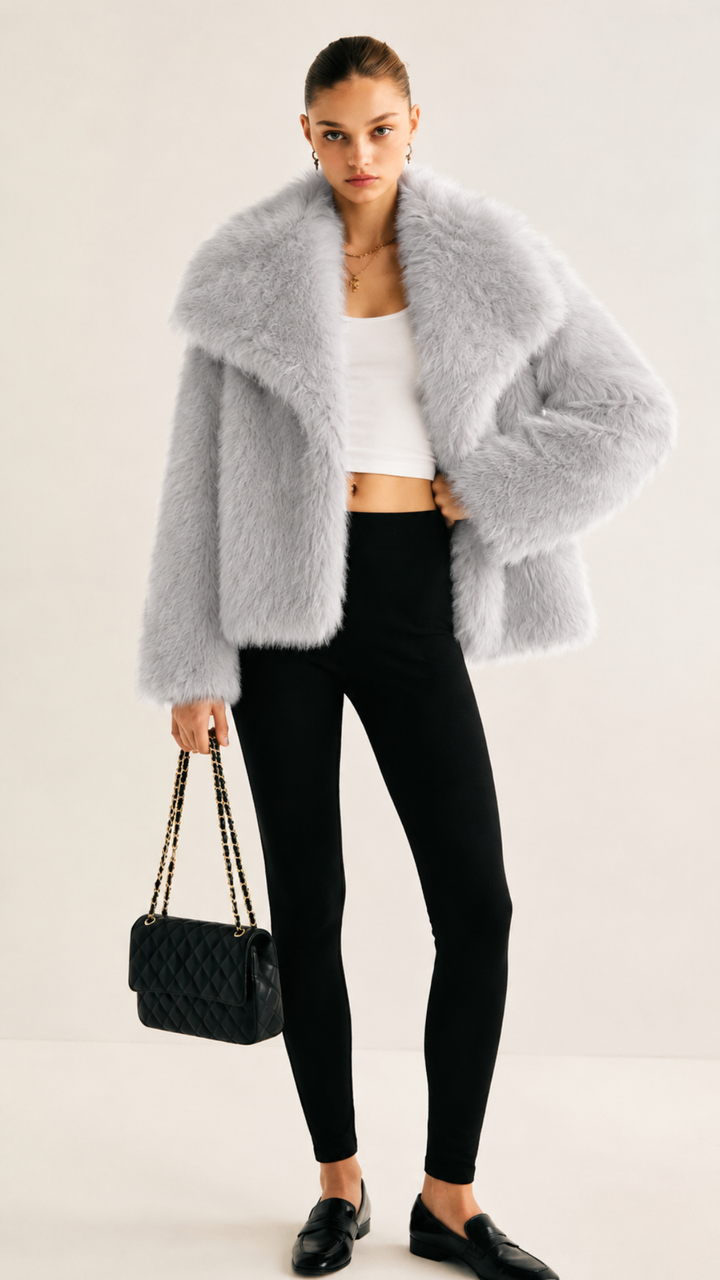 Dames Teddy Korte Jas met Oversized Pasvorm
