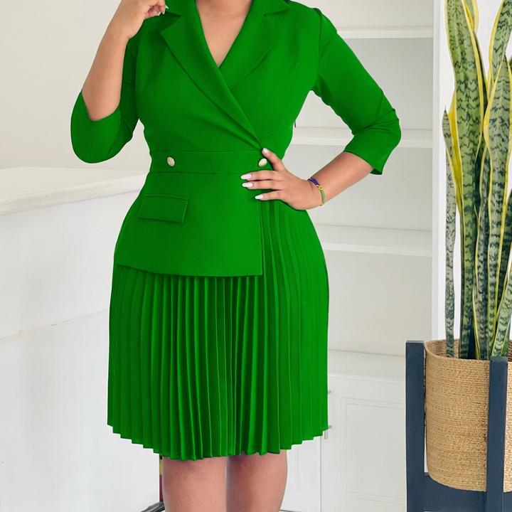 Eleanor | Gestructureerde Plissé Blazer Jurk