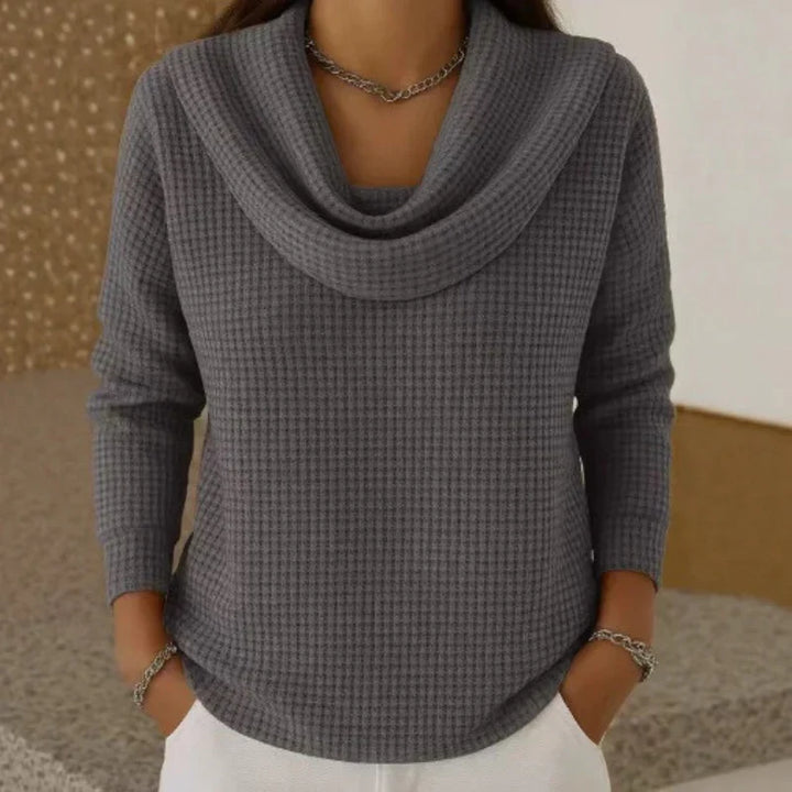 Karen – Warme Waffle Gebreide Trui met Elegante Col