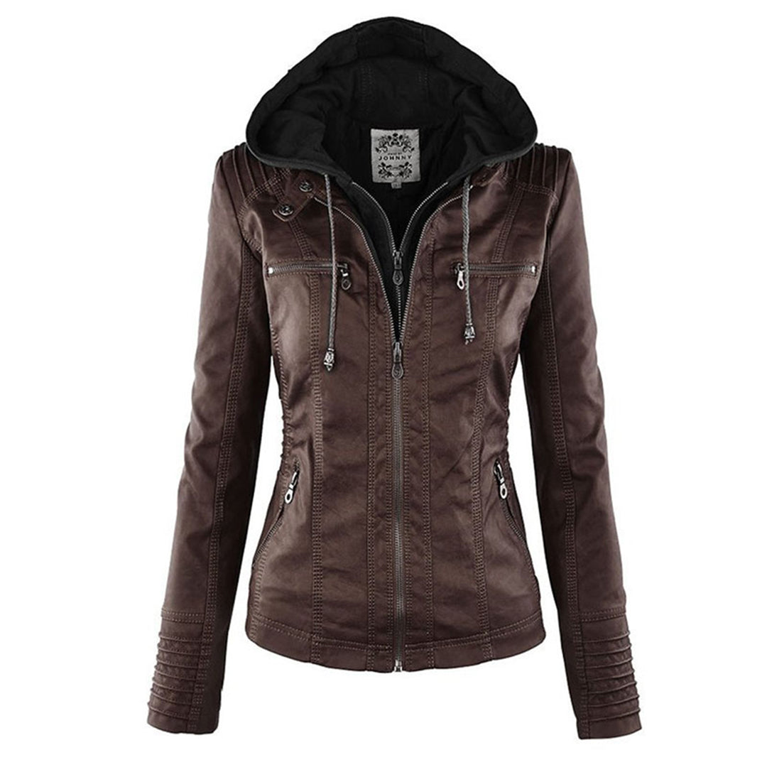 Dames Bikerjack met Afneembare Capuchon en Ritsdetails