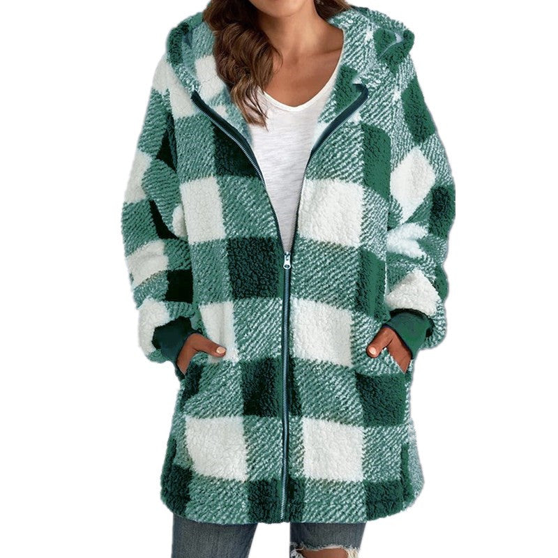 Arabella - Geruite Fleece Lange Mouwen Gewatteerde Jas