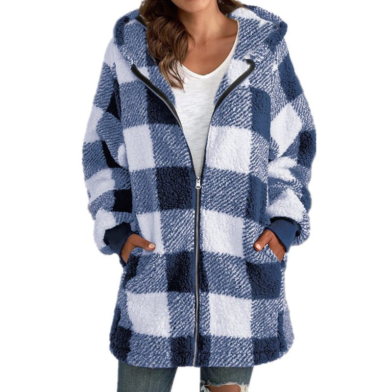 Arabella - Geruite Fleece Lange Mouwen Gewatteerde Jas